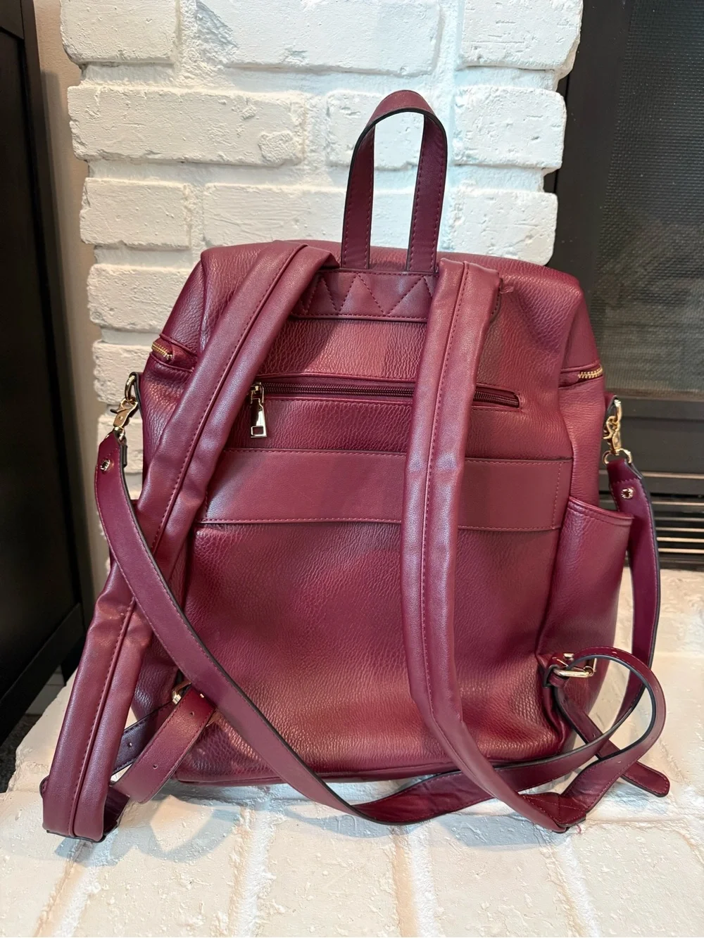 Poppy & Peonies Burgundy Leather diaper bag - Picture 3 of 6